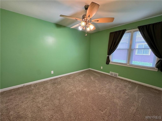 797 Van Rensselaer Ave, Niagara Falls, NY 14305 - empty room with carpet flooring, visible vents, baseboards, and ceiling fan