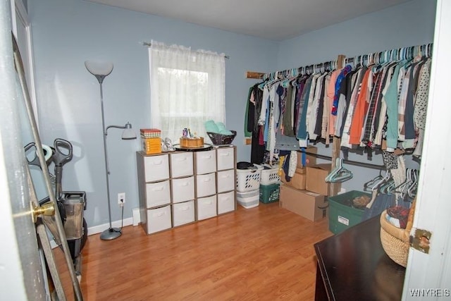 walk in closet featuring wood finished floors