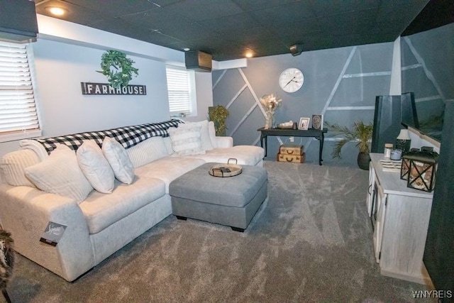 living area featuring carpet flooring