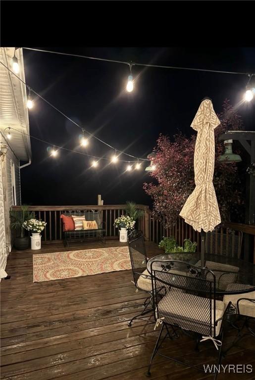 view of deck at night