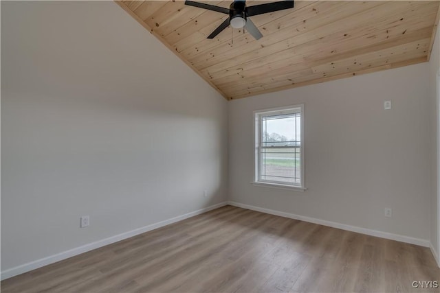 26593 State Route 283, Le Ray, NY 13601 - spare room featuring wood ceiling, baseboards, wood finished floors, ceiling fan, and lofted ceiling