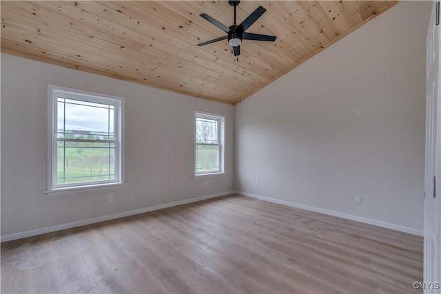 26593 State Route 283, Le Ray, NY 13601 - empty room featuring lofted ceiling, wood ceiling, wood finished floors, baseboards, and ceiling fan
