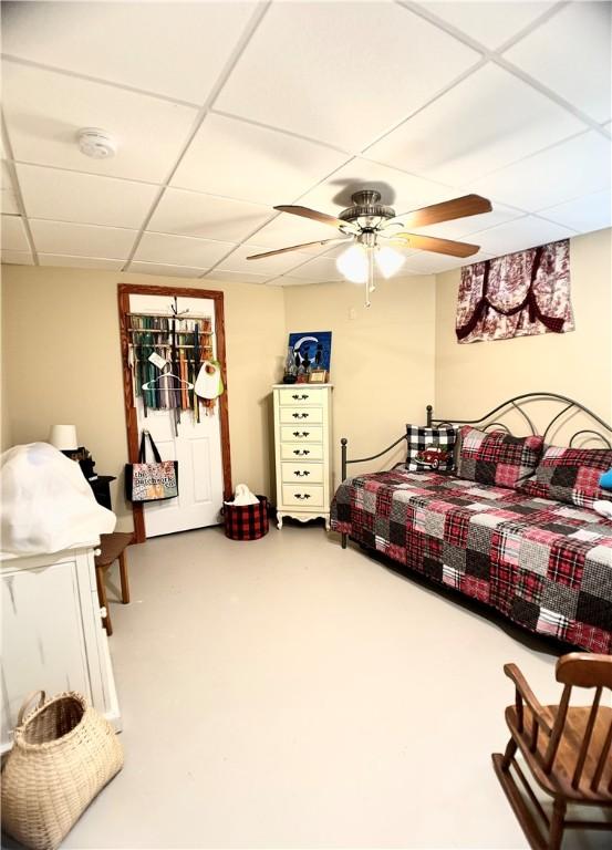 575 Harper Rd, Harpersfield, NY 13786 - bedroom with a drop ceiling and a ceiling fan