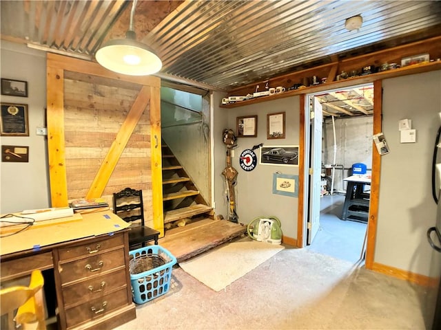 575 Harper Rd, Harpersfield, NY 13786 - unfinished basement with stairway and baseboards
