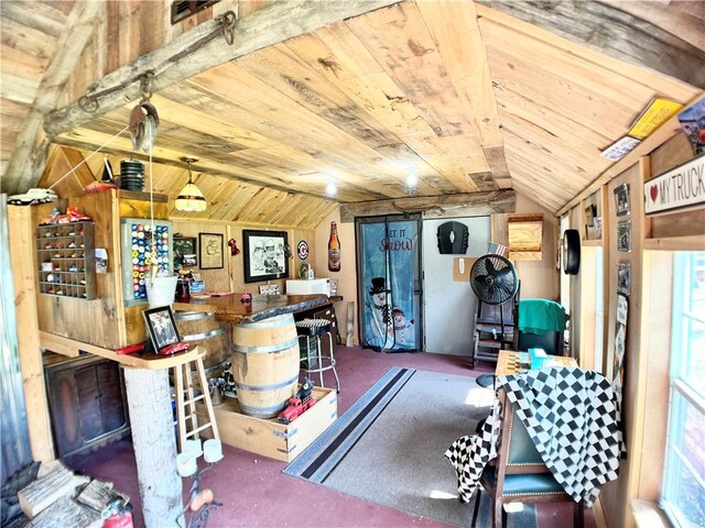 575 Harper Rd, Harpersfield, NY 13786 - game room featuring lofted ceiling and wooden ceiling