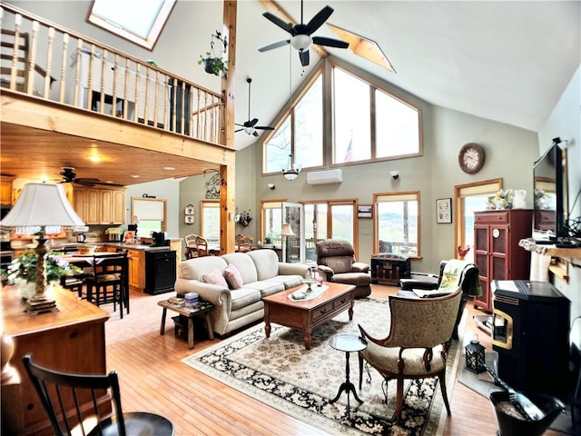 575 Harper Rd, Harpersfield, NY 13786 - living area with ceiling fan, high vaulted ceiling, and light wood-style flooring