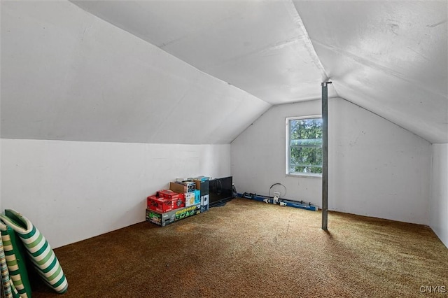 additional living space with vaulted ceiling and carpet