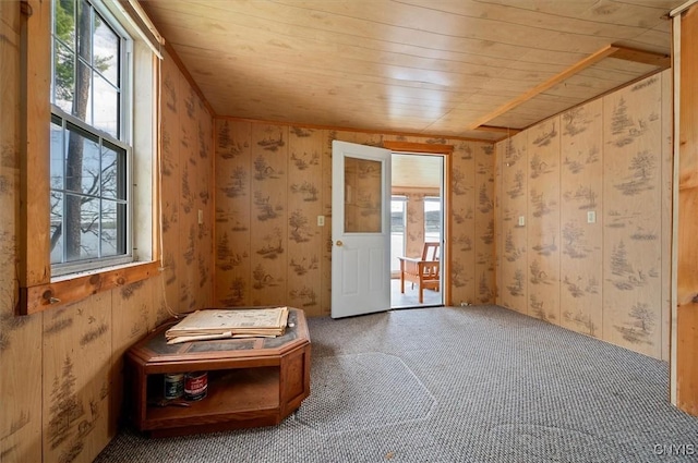 7709 State Highway 28, Exeter, NY 13439 - unfurnished room featuring wood ceiling, healthy amount of natural light, carpet, and wallpapered walls
