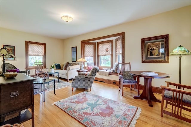 living area featuring light wood-style flooring