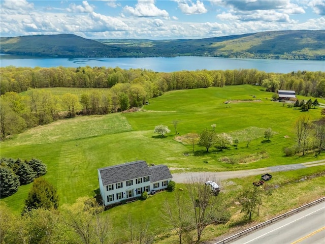 drone / aerial view of a water and mountain view