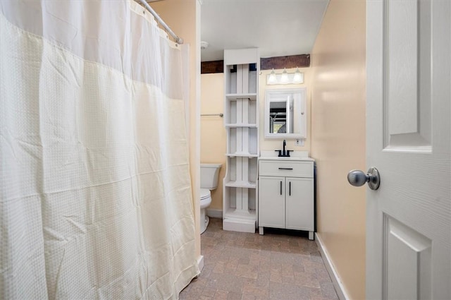 7471 State Highway 80, Springfield, NY 13326 - full bath with brick patterned floors, toilet, baseboards, and vanity