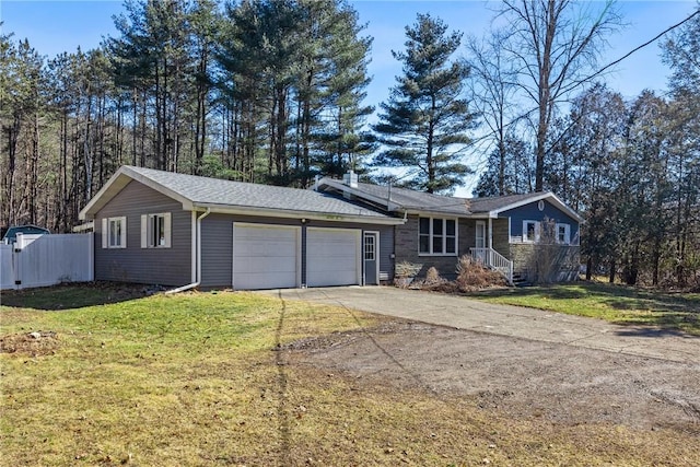 ranch-style house with a garage and concrete driveway