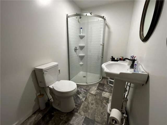 1940 State Highway 41, Coventry, NY 13733 - full bathroom with a shower stall, toilet, and stone finish floors