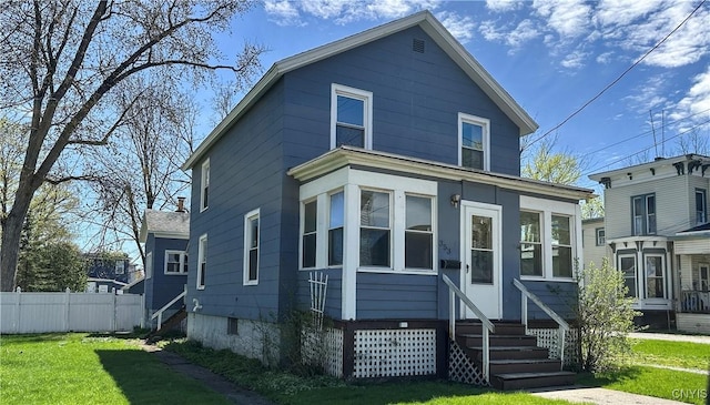 view of front of home with crawl space and entry steps