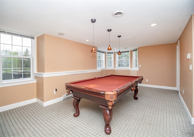 100 Brandywine Dr, Manlius, NY 13104 - game room with baseboards, carpet, pool table, recessed lighting, and baseboard heating