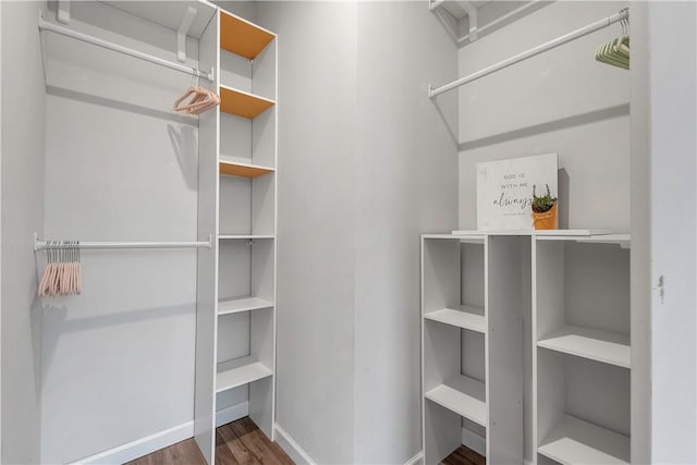 walk in closet with wood finished floors