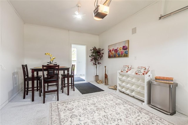 view of carpeted dining space