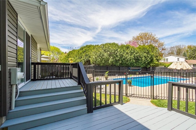 wooden deck with a fenced backyard