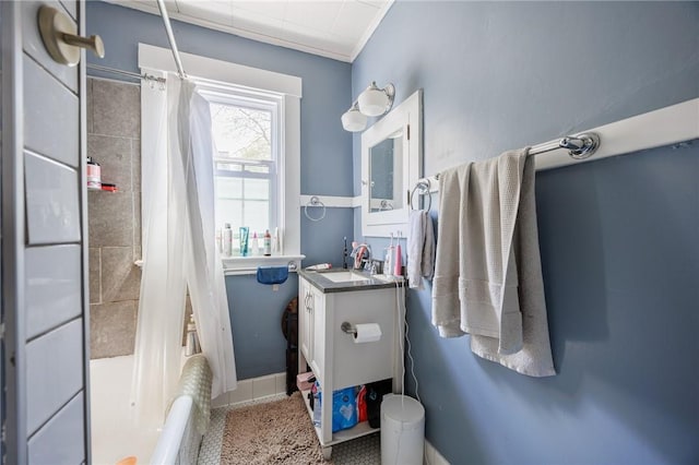 45 Juniper St, Rochester, NY 14610 - bathroom with vanity, shower / bath combination with curtain, and baseboards