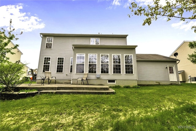 back of property featuring a patio, a yard, and central air condition unit