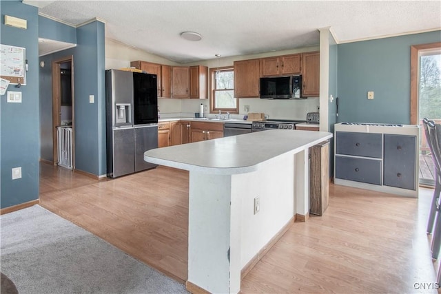 30204 County Route 179, Lyme, NY 13622 - kitchen featuring appliances with stainless steel finishes, light countertops, light wood-type flooring, brown cabinetry, and a sink