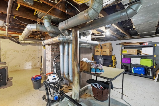 view of unfinished basement