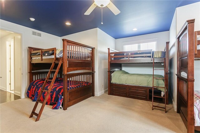 5088 E Lake Rd, Gorham, NY 14544 - carpeted bedroom featuring baseboards, recessed lighting, and a ceiling fan