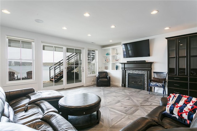 5088 E Lake Rd, Gorham, NY 14544 - living area with recessed lighting and a glass covered fireplace