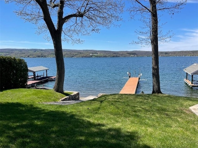 5088 E Lake Rd, Gorham, NY 14544 - dock area with a yard and a water view