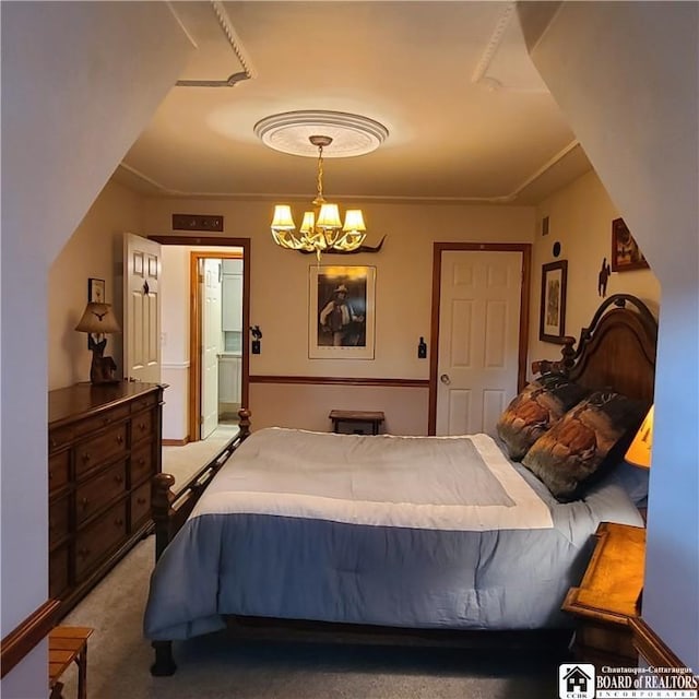 384 Flickerwood Rd, Kane-Borough, PA 16735 - bedroom with carpet and a chandelier