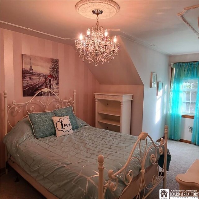 384 Flickerwood Rd, Kane-Borough, PA 16735 - bedroom with carpet floors and a chandelier