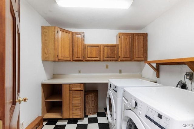1826 Cardner Rd, Fabius, NY 13122 - clothes washing area featuring cabinet space, tile patterned floors, and washer and dryer