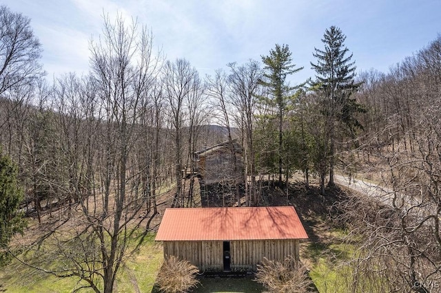 1826 Cardner Rd, Fabius, NY 13122 - view of yard with an outbuilding, a forest view, and a storage unit