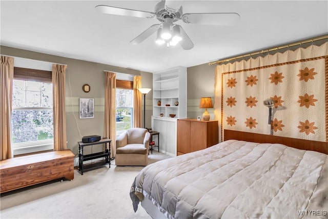 bedroom with carpet flooring and ceiling fan