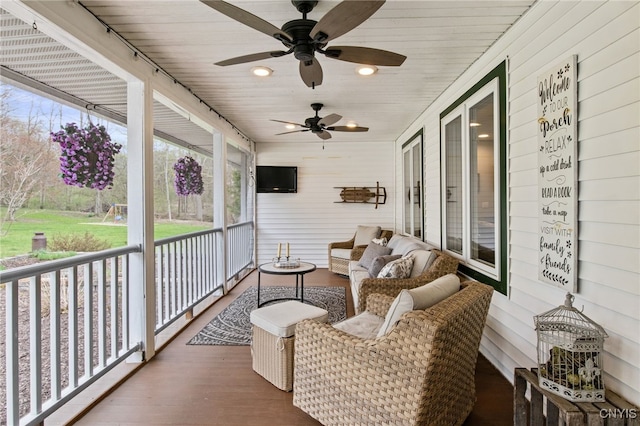 545 County Route 54, Schroeppel, NY 13132 - sunroom with ceiling fan, plenty of natural light, and outdoor lounge area