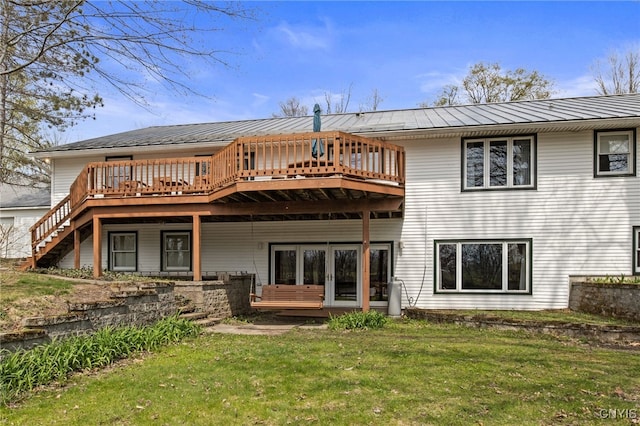545 County Route 54, Schroeppel, NY 13132 - back of house with a wooden deck, a lawn, french doors, and stairway