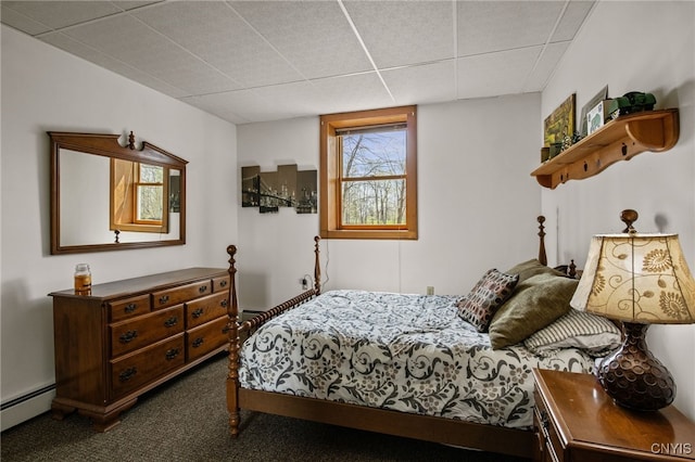 545 County Route 54, Schroeppel, NY 13132 - bedroom featuring carpet floors, a baseboard radiator, and a drop ceiling