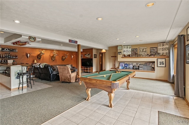 545 County Route 54, Schroeppel, NY 13132 - game room with carpet floors, billiards table, recessed lighting, a dry bar, and tile patterned floors