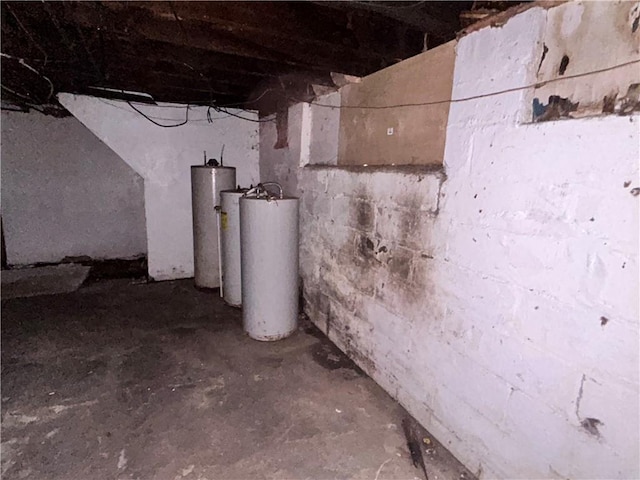 unfinished basement featuring gas water heater