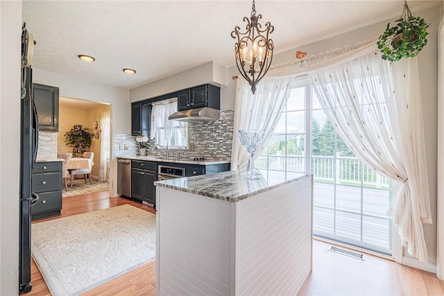 1430 Erie Station Rd, Henrietta, NY 14467 - kitchen with stainless steel dishwasher, plenty of natural light, light wood-style flooring, and under cabinet range hood