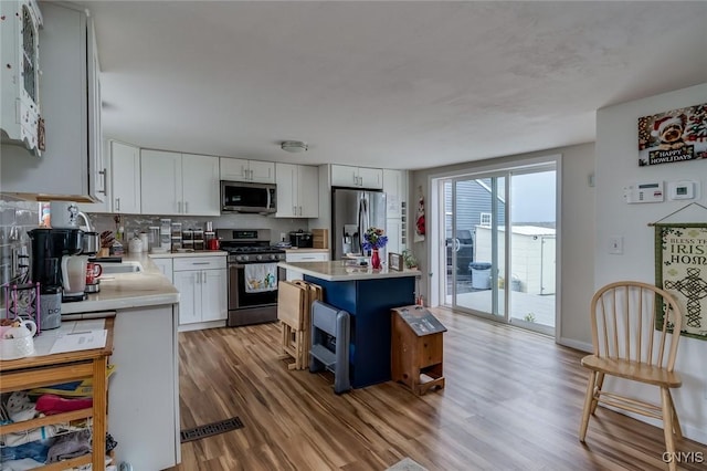 17869 County Route 59, Brownville, NY 13634 - kitchen featuring stainless steel appliances, light countertops, light wood finished floors, and white cabinetry
