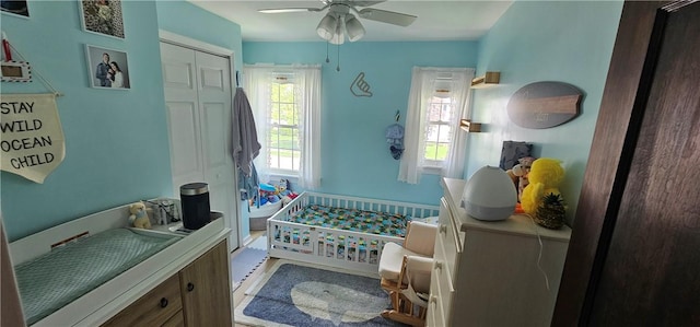 43 Sunnyside Dr, Elmira, NY 14905 - bedroom with a closet and a ceiling fan