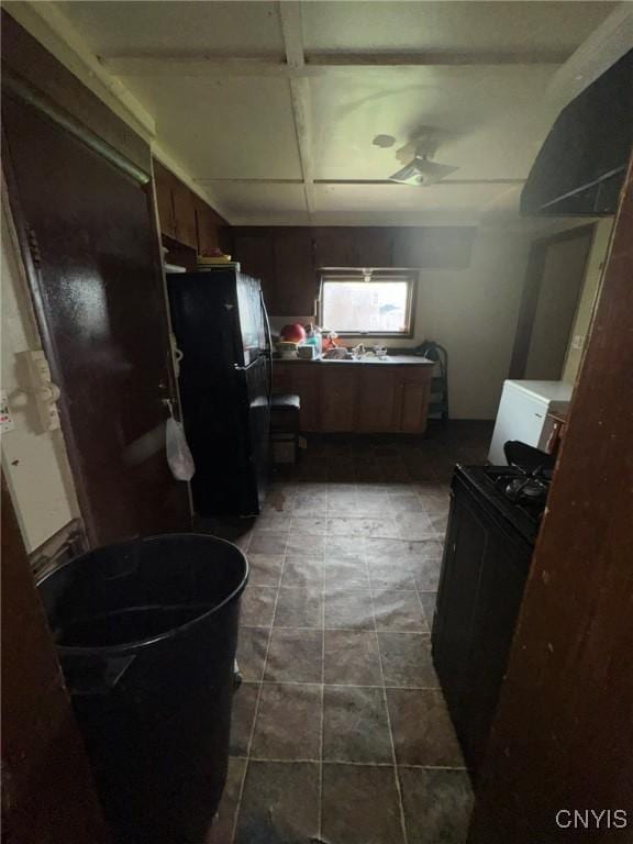1322 S Ave Unit 24, Syracuse, NY 13207 - kitchen with freestanding refrigerator, range, and coffered ceiling