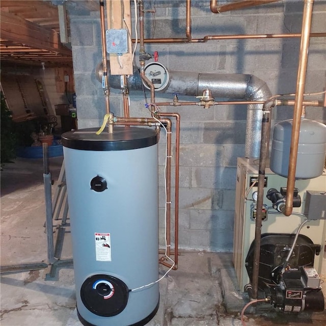 4510 Colvin Hill Rd, Troupsburg, NY 14898 - utility room with gas water heater and a heating unit
