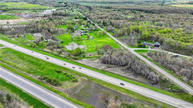 aerial view of a highway and a forest
