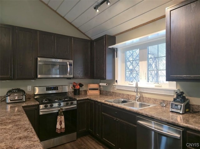 1003 Waterview Dr, Vienna, NY 13308 - kitchen featuring appliances with stainless steel finishes, a sink, and lofted ceiling