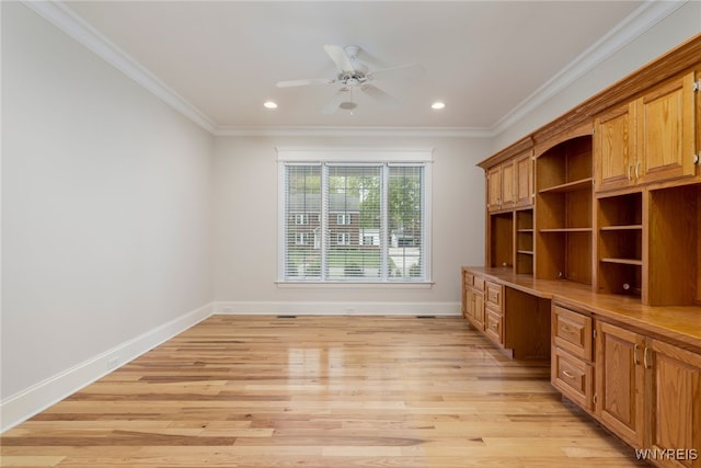 56 Sunset Ln, Orchard Park, NY 14127 - unfurnished office featuring built in study area, ceiling fan, ornamental molding, baseboards, and recessed lighting