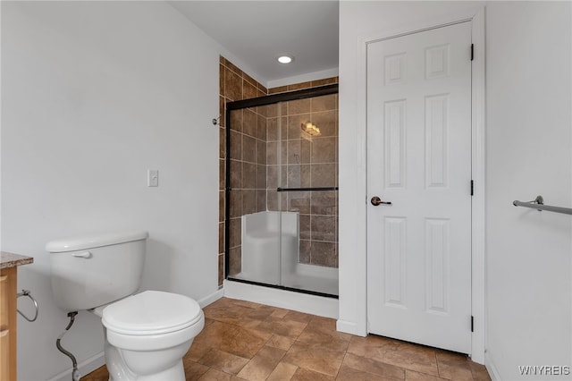1275 Center St, Aurora, NY 14052 - full bath featuring a stall shower, baseboards, toilet, vanity, and recessed lighting