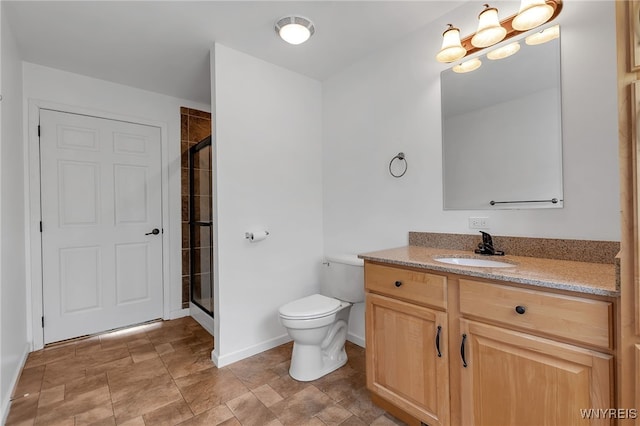 1275 Center St, Aurora, NY 14052 - full bath with toilet, vanity, tiled shower, baseboards, and stone finish floors