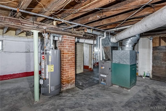 unfinished below grade area with water heater and heating unit